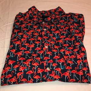 Banana Republic men's short sleeve button shirt, Flamingo pattern. XL slim fit